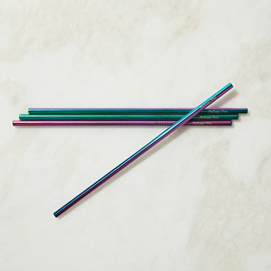 Package Free Stainless Steel Straight Straws - Rainbow 4 Pack